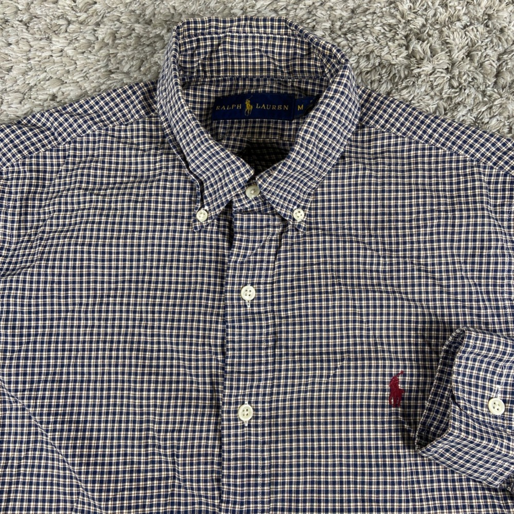 Ralph Lauren Button Down Shirt Mens M Blue Gingham Plaid Long Sleeve Classic